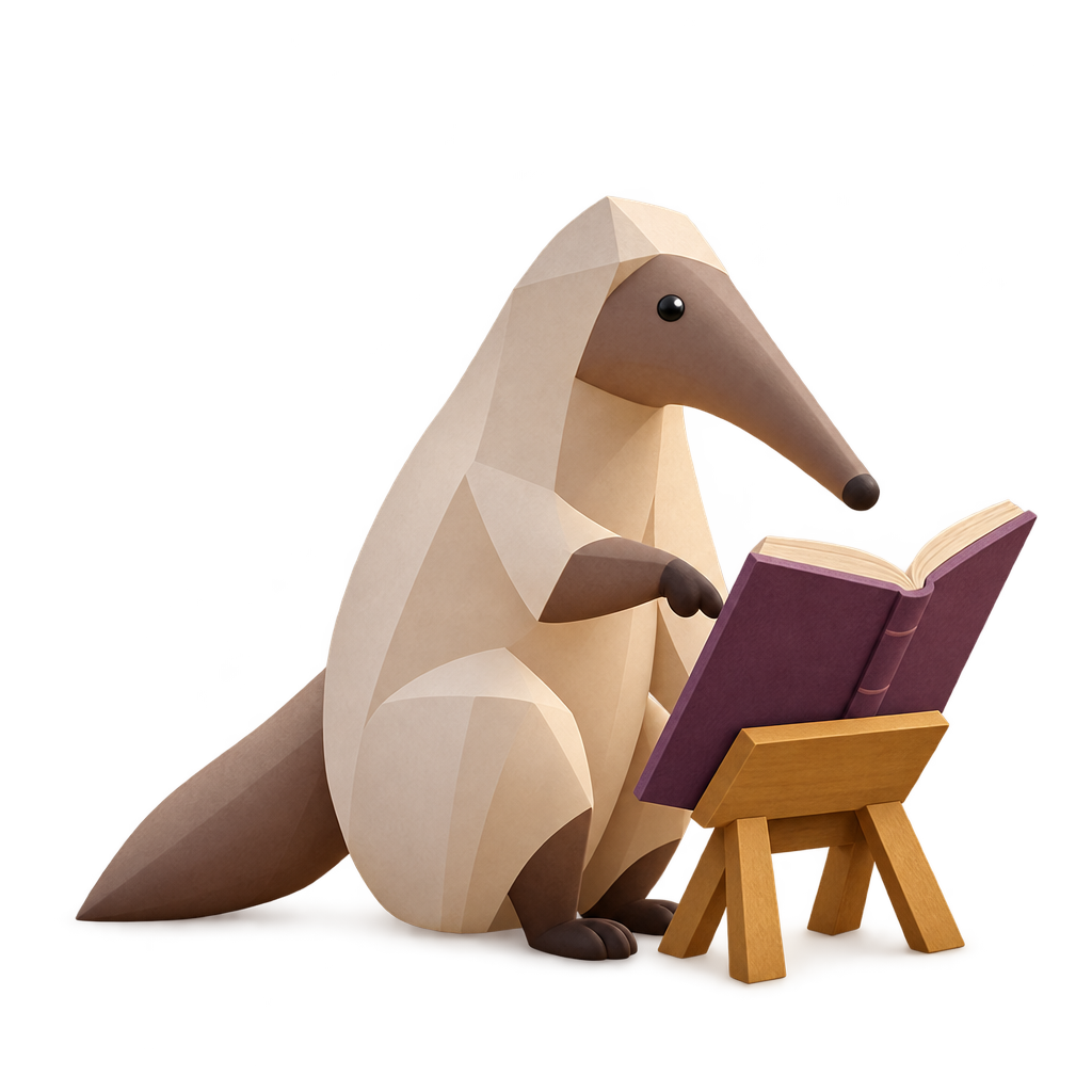 The anteater exploring an open book