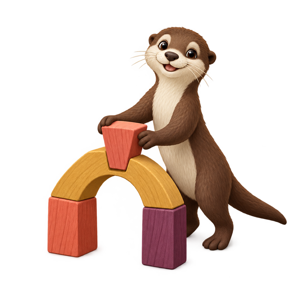 The otter building a bridge with colourful blocks