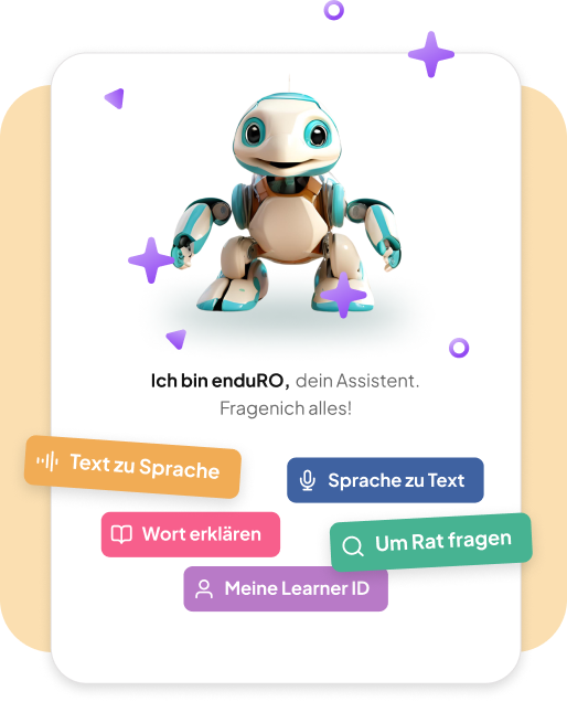 enduRO german: enduRO, the AI-powered robot, supporting students and helping teachers save time by managing tasks and answering questions.