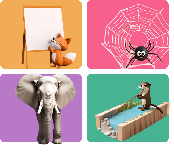 Different animals representing domain-general learning strategies for planning, understanding, and effective memorization.
